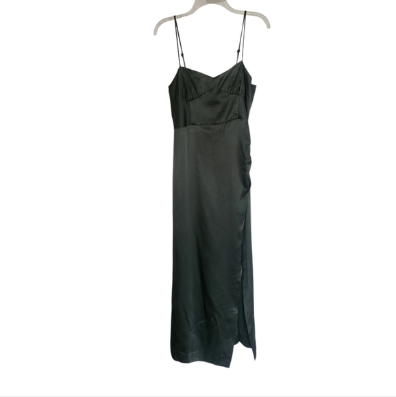 Zara Elegant Olive Green Satin Midi Dress Sz Med Nwt - Picture 1 of 6